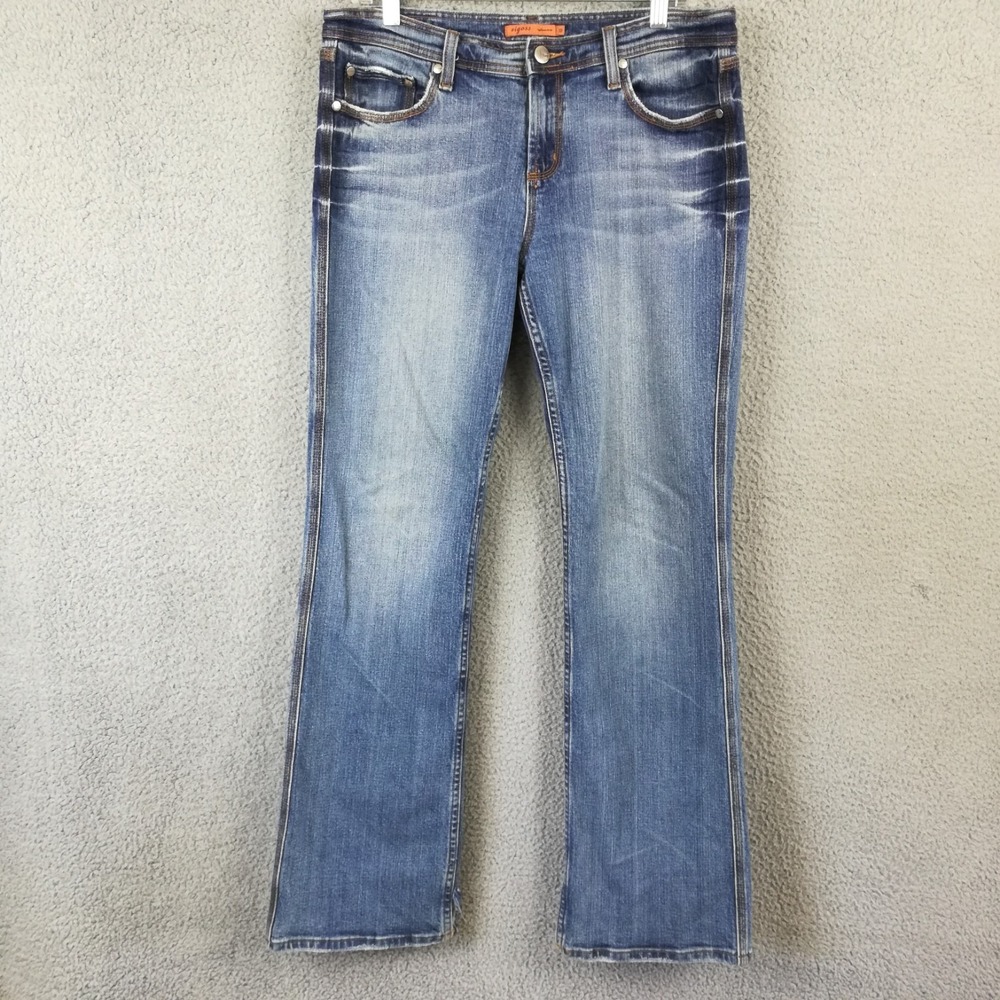 Vigoss Womens Jeans Boot Cut Blue Denim Stone Wash Mid Rise Whiskering 13